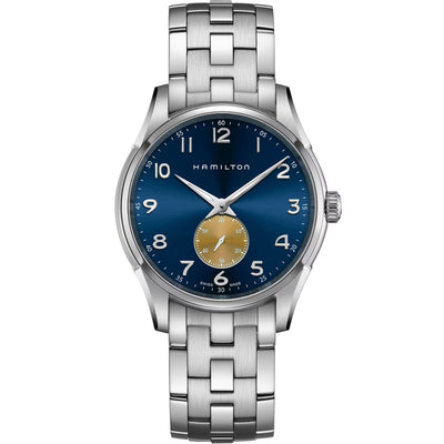 Hamilton Jazzmaster Thinline Small H38411140 analog herrklocka med blå urtavla och armband i rostfritt stål