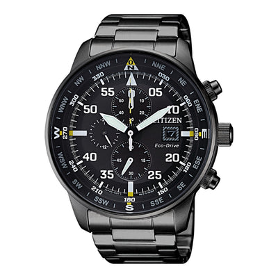 Citizen Eco-Drive Black Chronograph CA0695-84E analog herrklocka med svart urtavla och armband i rostfritt stål