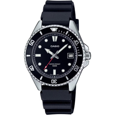 Casio Timeless MDV-10-1A1VEF analog herrklocka med svart urtavla och armband i resin