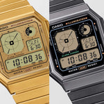 Casio EDGY A130WEGG-1AEF digital unisexklocka med svart urtavla och armband i rostfritt stål