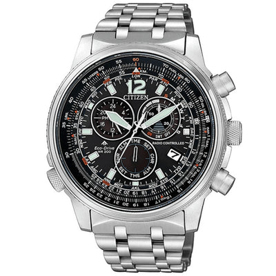 Citizen Eco-Drive Promaster CB5860-86E analog herrklocka med svart urtavla och armband i rostfritt stål