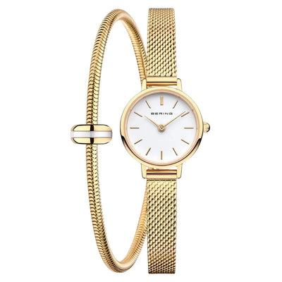 Bering Classic Gift Set Lovely 11022-334-Lovely-1-GWP170 analog damklocka med vit urtavla och armband i rostfritt stål