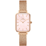 Daniel Wellington Quadro Pressed Melrose DW00100510 analog damklocka med rosa urtavla och armband i rostfritt stål