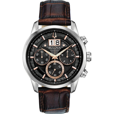Bulova Classic Sutton 96B311 analog herrklocka med svart urtavla och armband i läder