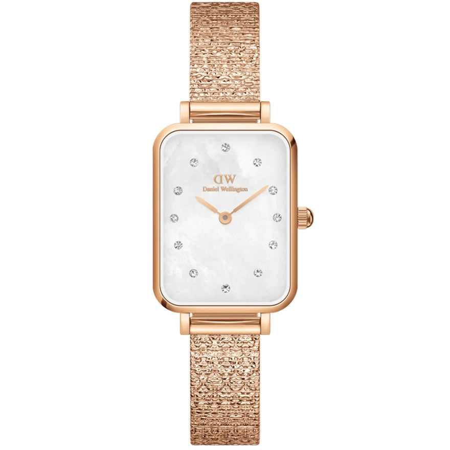 Daniel Wellington Quadro Lumine Pressed Piano DW00100578 analog damklocka med vit urtavla och armband i rostfritt stål