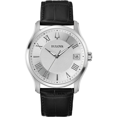 Bulova Classic Wilton 96B388 analog herrklocka med silver urtavla och armband i läder
