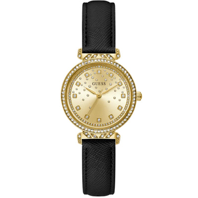 Guess Enchantment GW0764L2 analog damklocka med guld urtavla och armband i läder