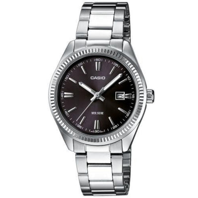 Casio Timeless LTP-1302PD-1A1VEG analog herrklocka med svart urtavla och armband i rostfritt stål