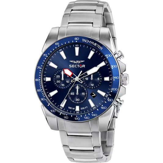 Sector 450 Kronograf R3273776009 analog herrklocka med blå urtavla och armband i rostfritt stål
