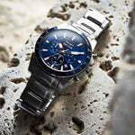 Sector 450 Kronograf R3273776009 analog herrklocka med blå urtavla och armband i rostfritt stål