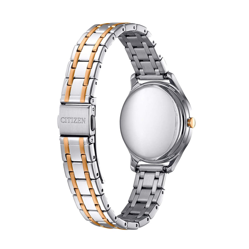 Citizen Eco-Drive EM0506-77A analog damklocka med vit urtavla och armband i rostfritt stål