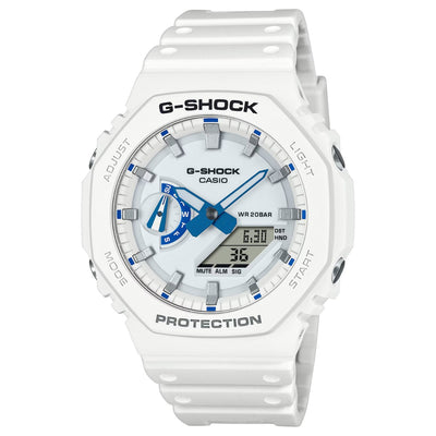 Casio G-Shock GA-2100HDS-7AER analog herrklocka med vit urtavla och armband i resin