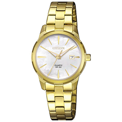 Citizen Elegance EU6072-56D analog damklocka med vit urtavla och armband i rostfritt stål