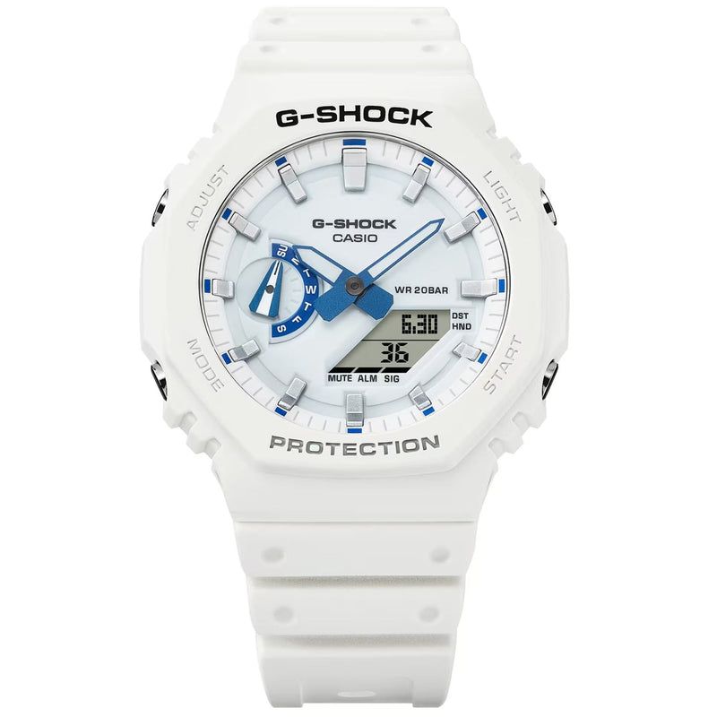 Casio G-Shock GA-2100HDS-7AER analog herrklocka med vit urtavla och armband i resin
