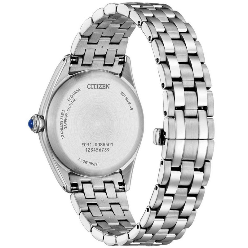 Citizen L Eco-Drive EM1140-80X analog damklocka med orange urtavla och armband i rostfritt stål