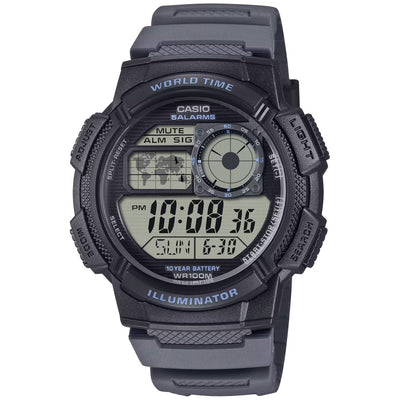 Casio Timeless AE-1000W-8AVEF digital herrklocka med svart urtavla och armband i resin