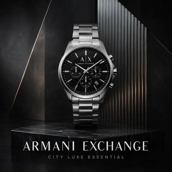Armani Exchange-klocka i stål med svart urtavla