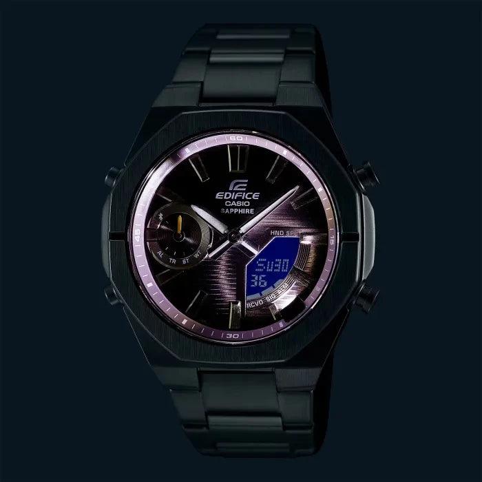 Casio Edifice Link ECB-S10D-2AEF ana-digi herrklocka med blå urtavla och armband i rostfritt stål