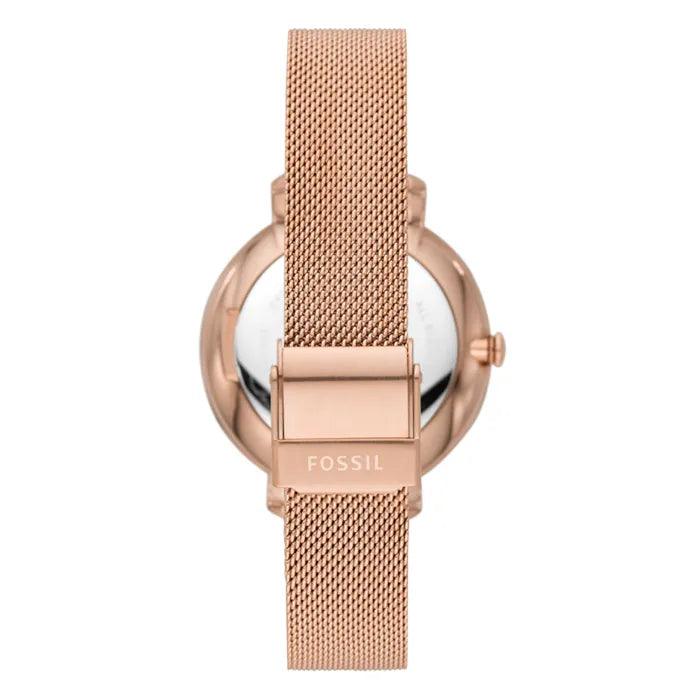 Fossil Jacqueline ES4628 analog damklocka med roséguld urtavla och armband i rostfritt stål