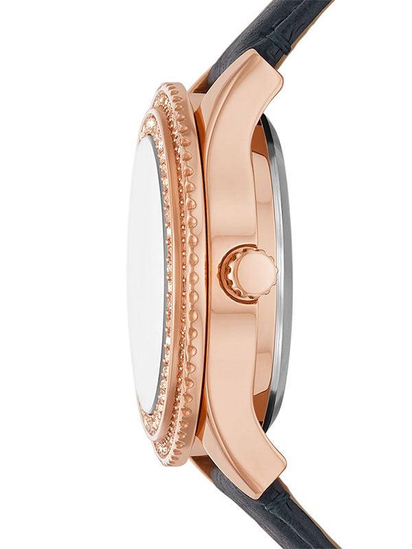 Fossil Stella ME3212 analog damklocka med roséguld urtavla och armband i läder